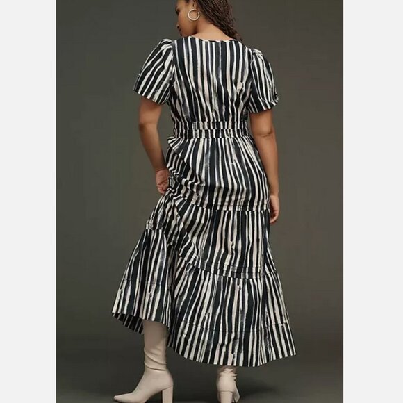 Anthropologie 1X The Somerset Maxi Dress Carbon Black Stripes Nwt Plus Size - Picture 3 of 8